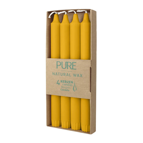 100% PURE, NATURAL WAX, Stabkerzen, Natur, WENZEL, 250/23 mm, Brenndauer ca. 10h, plastikfreie Verpackung, 4 Stück - luterne.shop