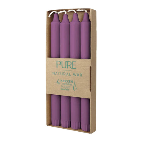 100% PURE, NATURAL WAX, Stabkerzen, Erika, WENZEL, 250/23 mm, Brenndauer ca. 10h, plastikfreie Verpackung, 4 Stück - luterne.shop