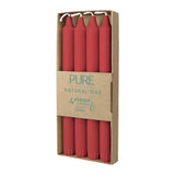 100% PURE, NATURAL WAX, Stabkerzen, Karminrot, WENZEL, 250/23 mm, Brenndauer ca. 10h, plastikfreie Verpackung, 4 Stück - luterne.shop