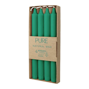 PURE NATURAL WAX Stabkerzen, Smaragd, WENZEL, 250/23 mm, Brenndauer ca. 10h, plastikfrei, 4 Stück