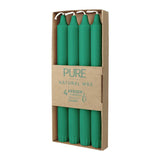 100% PURE, NATURAL WAX, Stabkerzen, Smaragd, WENZEL, 250/23 mm, Brenndauer ca. 10h, plastikfreie Verpackung, 4 Stück - luterne.shop