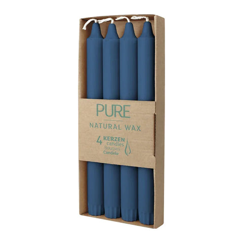 100% PURE, NATURAL WAX, Stabkerzen, Nachtblau, WENZEL, 250/23 mm, Brenndauer ca. 10h, plastikfreie Verpackung, 4 Stück - luterne.shop