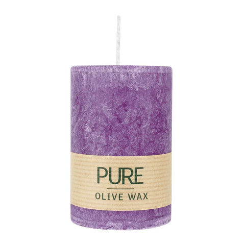 100% PURE, OLIVE WAX, vegane Stumpenkerze, Erika, WENZEL, 90/60 mm, Brenndauer ca. 27h - luterne.shop