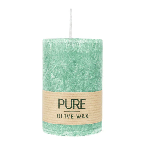 100% PURE, OLIVE WAX, vegane Stumpenkerze, Smaragd, WENZEL, 90/60 mm, Brenndauer ca. 27h - luterne.shop