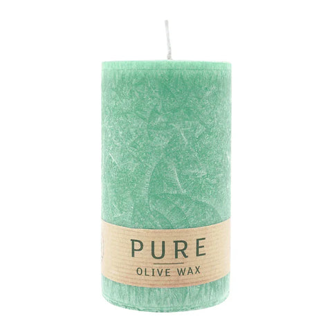 100% PURE, OLIVE WAX, vegane Stumpenkerze, Smaragd, WENZEL, 130/70 mm, Brenndauer ca. 59h - luterne.shop