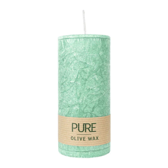 PURE OLIVE WAX, Smaragd, vegane Stumpenkerze, WENZEL, 130/60 mm, Brenndauer ca. 40h