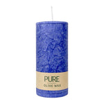 PURE OLIVE WAX, Nachtblau, vegane Stumpenkerze, WENZEL, 130/60 mm, Brenndauer ca. 40h