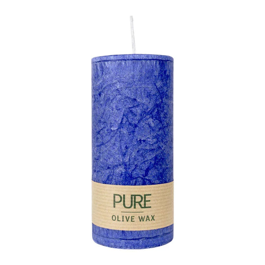 PURE OLIVE WAX, Nachtblau, vegane Stumpenkerze, WENZEL, 130/60 mm, Brenndauer ca. 40h