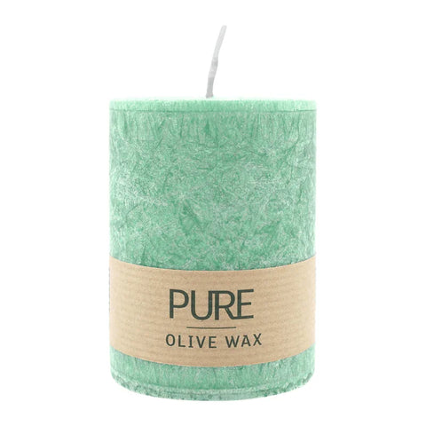 100% PURE, OLIVE WAX, vegane Stumpenkerze, Smaragd, WENZEL, 90/70 mm, Brenndauer ca. 40h - luterne.shop