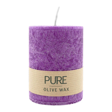 100% PURE, OLIVE WAX, vegane Stumpenkerze, Erika, WENZEL, 90/70 mm, Brenndauer ca. 40h - luterne.shop
