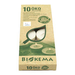 Öko-Teelichter Ø38 mm, BIOKEMA, ohne Alu-Hülle, Brenndauer ca. 4h, 10 St.