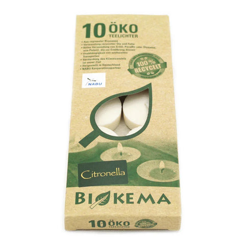 100% ÖKO-TEELICHTER aus regionaler Bio-Masse, Citronella, BIOKEMA, Ø38 mm, Brenndauer ca. 4h, ohne Aluminiumhülle, 10 Stück pro Verpackung - luterne.shop