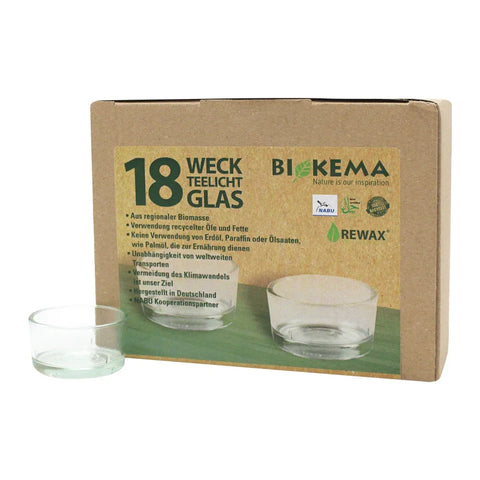 Glas für Teelichter ohne Aluminiumhülle, BIOKEMA, wiederverwendbar, Größe für Teelichter mit Ø38 mm, 18 Stück pro Verpackung - luterne.shop