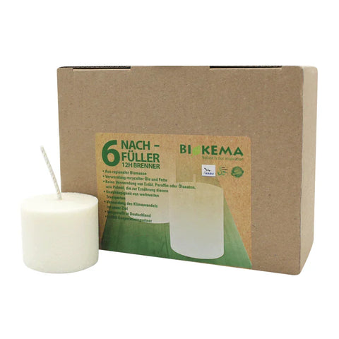 100% ÖKO-Nachfüll-Teelicht aus regionaler Bio-Masse, BIOKEMA, 48/40 mm, Brenndauer ca. 12h, ohne Aluminiumhülle, 6 Stück pro Verpackung - luterne.shop