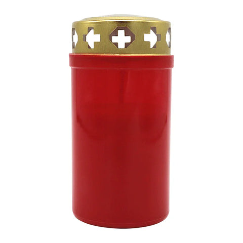 100% ÖKO-Grabkerzen aus regionaler Bio-Masse, Rot, mit Golddeckel, BIOKEMA, Brenndauer ca. 3 Tage, 120/63 mm, Karton 20 Stück - luterne.shop