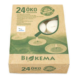 100% ÖKO-TEELICHTER aus regionaler Bio-Masse, BIOKEMA, Ø38 mm, Brenndauer ca. 4h, ohne Aluminiumhülle, 24 Stück pro Verpackung - luterne.shop
