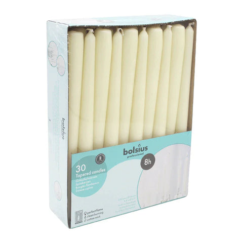 Spitzkerzen, Elfenbein, BOLSIUS, 24/250 mm, Brenndauer ca. 8h, Box mit 30 Stück - luterne.shop
