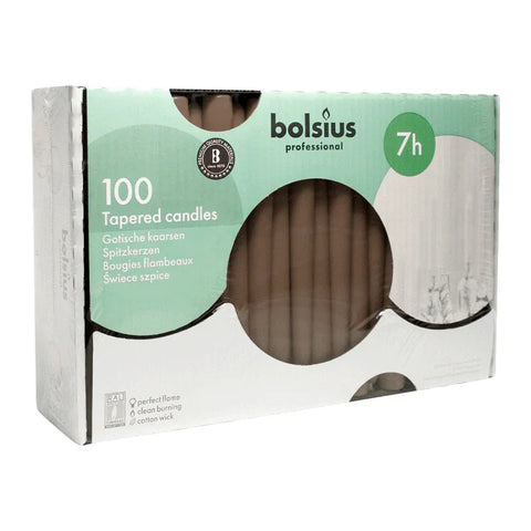 Spitzkerzen, Taupe, BOLSIUS, 23/240 mm, Brenndauer ca. 7h, Box mit 100 Stück - luterne.shop