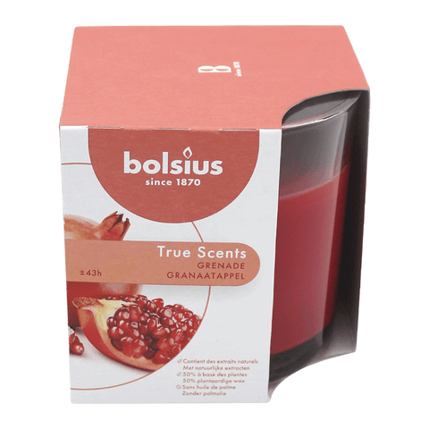 TRUE SCENTS, Duftkerze im Glas, groß, Pomegranate, Granatapfel, BOLSIUS, 95/95 mm, Brenndauer ca. 43h - luterne.shop