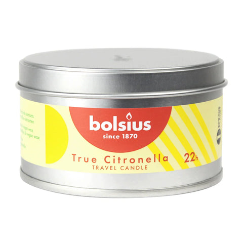 TRUE CITRONELLA, Duftkerze in Metalldose, Gelb, BOLSIUS, 49/87 mm, Brenndauer ca. 22h - luterne.shop