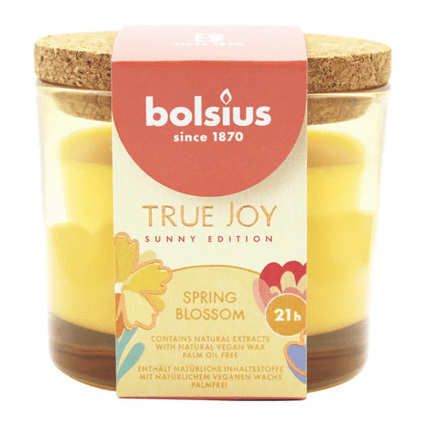 TRUE JOY, Sunny Edition, Duftkerze im Glas, Spring Blossom, mit veganem Wachs, BOLSIUS, 66/83 mm, Brenndauer ca. 21h - luterne.shop
