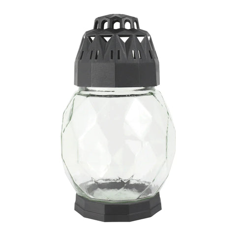 Grablaterne aus Glas „Diamond“ mit Nachfüller, Weiß, BOLSIUS, 108/178 mm, Grabschmuck, Grabdekoration - luterne.shop