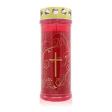 Grabkerzen mit Motiv „Kreuz-Ornament Rot“ – 3er-Set, wetterfest, mit Thermo-Doppeldeckel