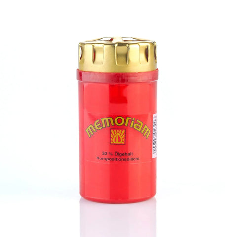MEMORIAM-Kompositionsöllicht mit Golddeckel, Rot, Nr. 23, AETERNA, Brenndauer ca. 2.5 Tage, 125/60 mm, Karton mit 20 Stück - luterne.shop