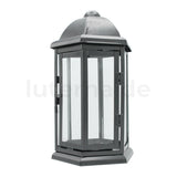 Sechseckige schwarze Stahlblechlaterne mit Erdspieß - luterne.shop