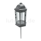Sechseckige schwarze Stahlblechlaterne mit Erdspieß - luterne.shop