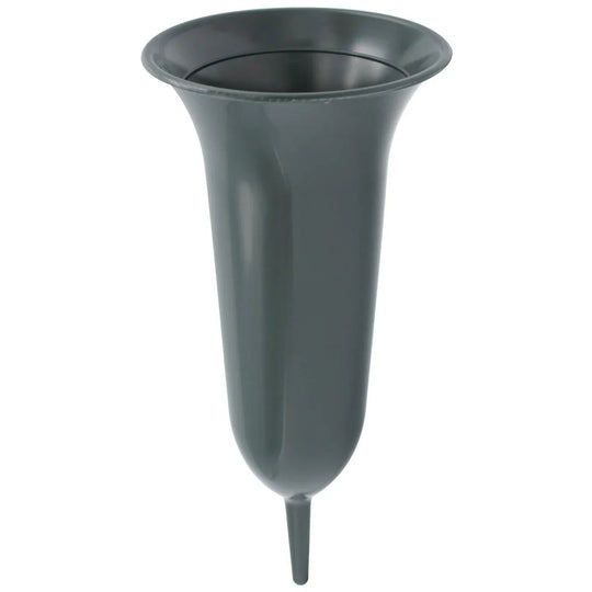 Blumenvase, Steckvase für Blumensträuße mit Erdspieß, dunkelgrün, 260/115 mm, Grabschmuck, Grabdekoration