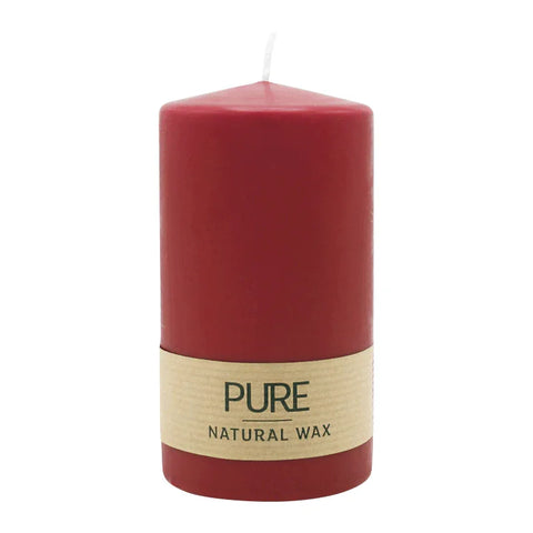 100% PURE, NATURAL WAX, Stumpenkerze, Karminrot, WENZEL, 130/70 mm, Brenndauer ca. 52h, 100% plastikfrei - luterne.shop