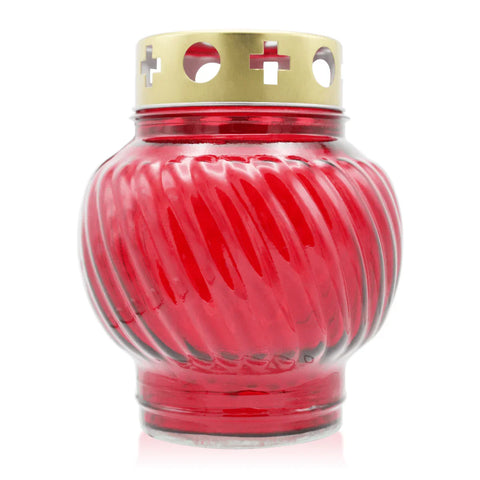 Grablaterne aus Glas, rot, mit abnehmbarem Deckel, 135/110 mm, Grabschmuck, Grabdekoration - luterne.shop
