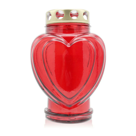 Grablaterne aus Glas mit Nachfüller, "Herzform", rot, Grabschmuck, Grabdekoration - luterne.shop