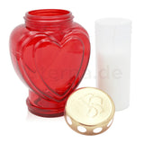 Grablaterne aus Glas mit Nachfüller, "Herzform", rot, Grabschmuck, Grabdekoration - luterne.shop