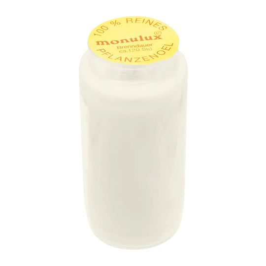 MONULUX-Glasöllicht Weiß, 100% Pflanzenöl, Brenndauer 120h, 140/65 mm, 20 St.