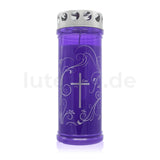 JEKA Grabkerze mit Motiv "Kreuz-Ornament Lila", 7 Tage Brenndauer