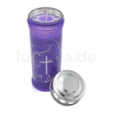 JEKA Grabkerze mit Motiv "Kreuz-Ornament Lila", mit Thermodeckel