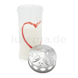 MEMORIAM-Motivkerze „Beschreibbares Herz“, Nr. 418, AETERNA, mit Silberdeckel, 75/170 mm, 30% Ölgehalt, Brenndauer 4 Tage, Lieferumfang 3 Stück, Grabkerzen - luterne.shop