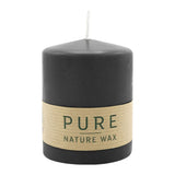 100% PURE, NATURAL WAX, Stumpenkerze, Schwarz, WENZEL, 90/70 mm, Brenndauer ca. 38h, 100% plastikfrei - luterne.shop
