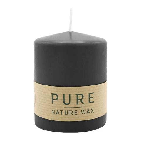 100% PURE, NATURAL WAX, Stumpenkerze, Schwarz, WENZEL, 90/70 mm, Brenndauer ca. 38h, 100% plastikfrei - luterne.shop