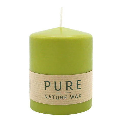 100% PURE, NATURAL WAX, Stumpenkerze, Olive, WENZEL, 90/70 mm, Brenndauer ca. 38h, 100% plastikfrei - luterne.shop