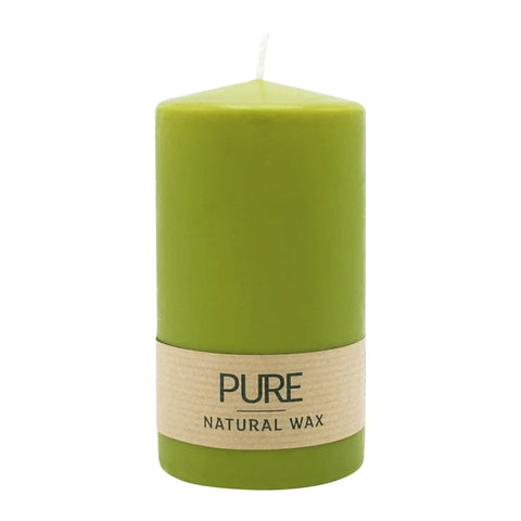 100% PURE, NATURAL WAX, Stumpenkerze, Olive, WENZEL, 130/70 mm, Brenndauer ca. 52h, 100% plastikfrei - luterne.shop