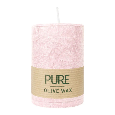 100% PURE, OLIVE WAX, vegane Stumpenkerze, Antikrosa, WENZEL, 90/60 mm, Brenndauer ca. 27h - luterne.shop