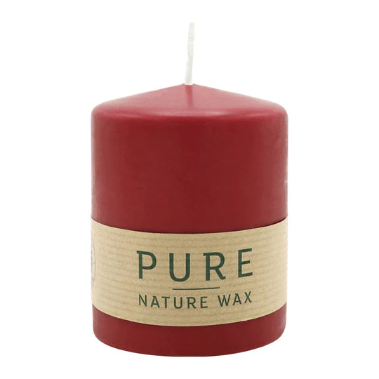 PURE NATURAL WAX, Karminrot, Stumpenkerze, WENZEL, 90/70 mm, Brenndauer ca. 30h, 100% plastikfrei