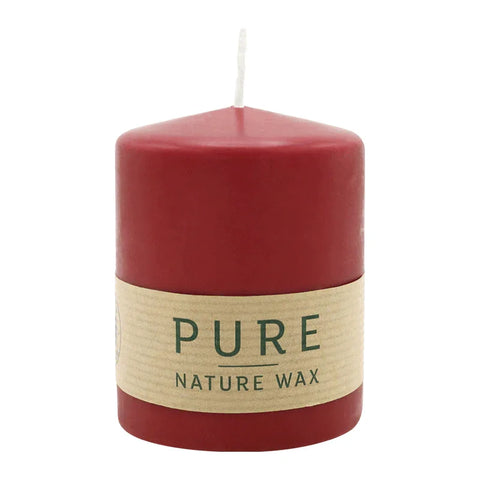 100% PURE, NATURAL WAX, Stumpenkerze, Karminrot, WENZEL, 90/70 mm, Brenndauer ca. 38h, 100% plastikfrei - luterne.shop