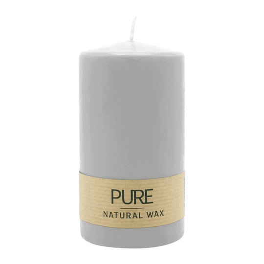 PURE NATURAL WAX, Silbergrau, Stumpenkerze, WENZEL, 130/70 mm, Brenndauer ca. 47h, 100% plastikfrei