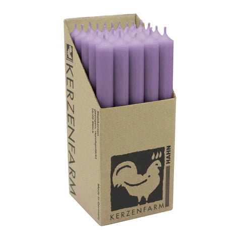 Stabkerzen Lavendel, 250/22 mm, KERZENFARM HAHN, Brenndauer 12h, 25 St.
