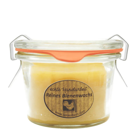 Bienenwachskerze im Weckglas, 100% reines Bienenwachs, KERZENFARM HAHN, 50/70 mm, 80 ml, Brenndauer ca. 6,5h - luterne.shop